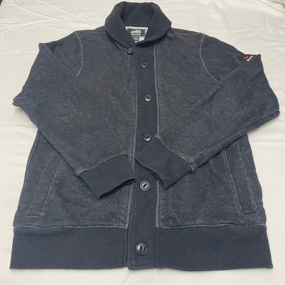 Roots Canada Charcoal Men's Shawl Collar Cardigan Button Up Cotton Blend XS - Picture 3 of 8